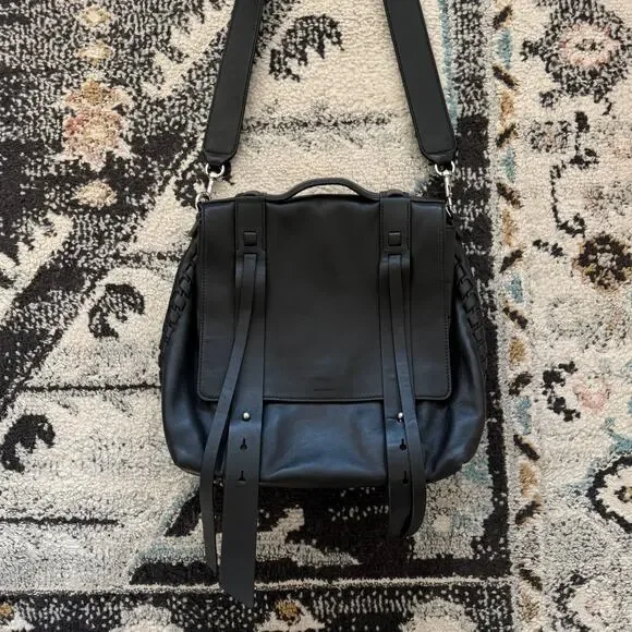 AllSaints Fin Convertible Leather Backpack Black